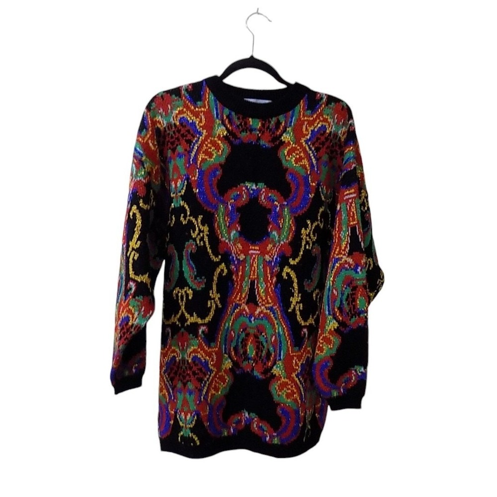 Vintage Creative Force Sweater Women Large Black Abstract Artsy Colorful Teacher - Picture 2 of 5